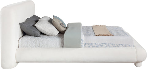 Opal Cream Chenille Fabric Upholstered King Bed, 1 Piece
