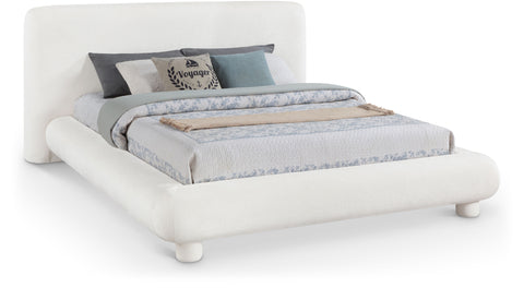 Opal Cream Chenille Fabric Upholstered Queen Bed, 1 Piece