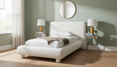 Opal Cream Chenille Fabric Upholstered Twin Bed, 1 Piece