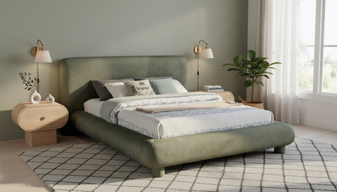 Opal Green Chenille Fabric Upholstered Full Bed, 1 Piece
