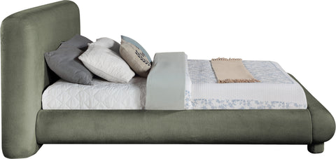 Opal Green Chenille Fabric Upholstered King Bed, 1 Piece