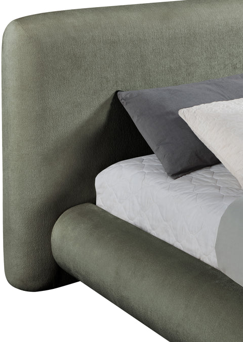 Opal Green Chenille Fabric Upholstered King Bed, 1 Piece
