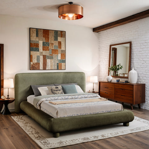 Opal Green Chenille Fabric Upholstered Queen Bed, 1 Piece