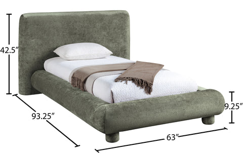 Opal Green Chenille Fabric Upholstered Twin Bed, 1 Piece