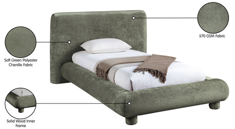 Opal Green Chenille Fabric Upholstered Twin Bed, 1 Piece