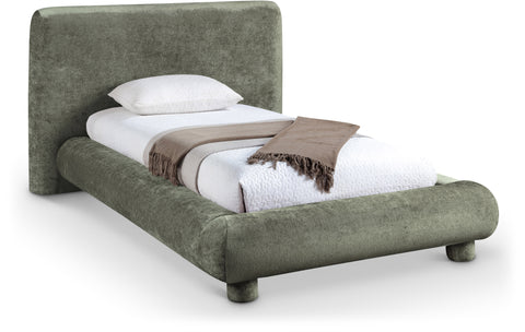 Opal Green Chenille Fabric Upholstered Twin Bed, 1 Piece