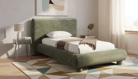 Opal Green Chenille Fabric Upholstered Twin Bed, 1 Piece