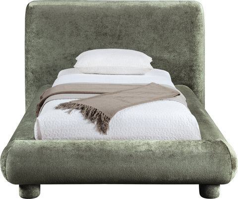 Opal Green Chenille Fabric Upholstered Twin Bed, 1 Piece