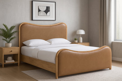 Jolie Cognac Vegan Leather Upholstered Full Bed, 1 Piece
