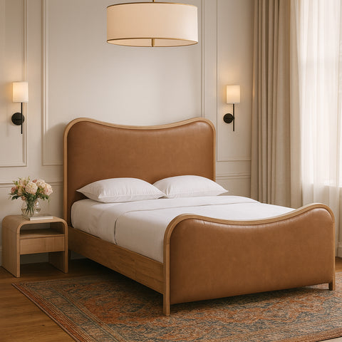 Jolie Cognac Vegan Leather Upholstered Queen Bed, 1 Piece