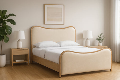 Jolie Cream Vegan Leather Upholstered Full Bed, 1 Piece