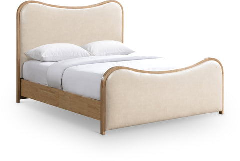 Jolie Cream Vegan Leather Upholstered King Bed, 1 Piece