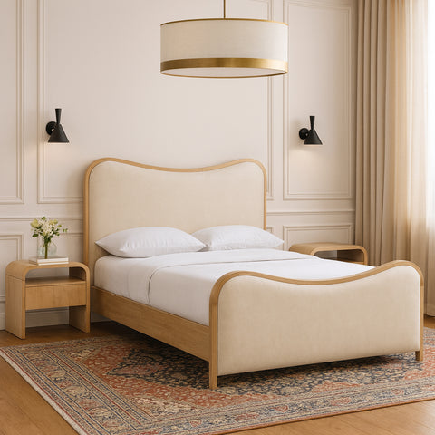 Jolie Cream Vegan Leather Upholstered King Bed, 1 Piece