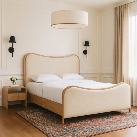 Jolie Cream Vegan Leather Upholstered Queen Bed, 1 Piece