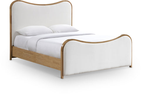 Jolie Cream Linen Textured Fabric Upholstered Full Bed, 1 Piece