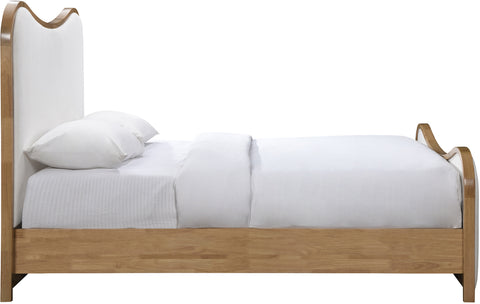 Jolie Cream Linen Textured Fabric Upholstered King Bed, 1 Piece