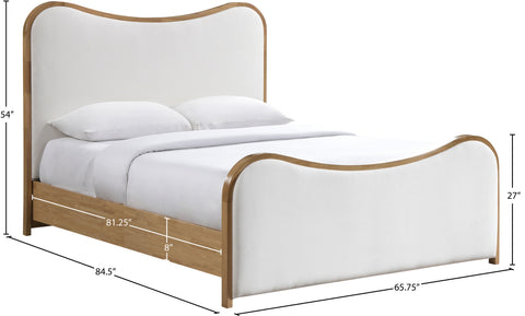 Jolie Cream Linen Textured Fabric Upholstered Queen Bed, 1 Piece
