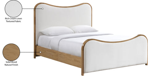Jolie Cream Linen Textured Fabric Upholstered Queen Bed, 1 Piece