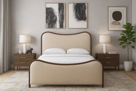 Jolie Cream Vegan Leather Upholstered Full Bed, 1 Piece (Style 2)