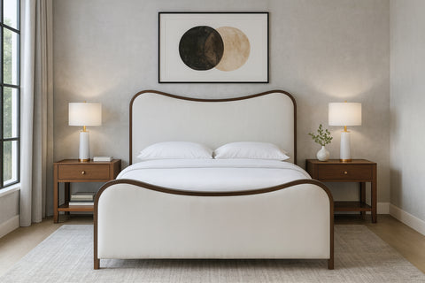 Jolie Beige Linen Textured Fabric Upholstered Full Bed, 1 Piece
