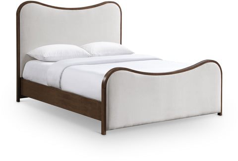 Jolie Beige Linen Textured Fabric Upholstered King Bed, 1 Piece