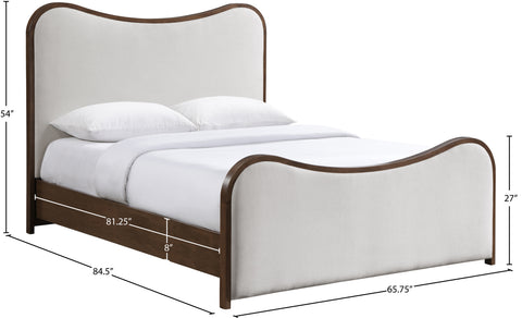 Jolie Beige Linen Textured Fabric Upholstered Queen Bed, 1 Piece