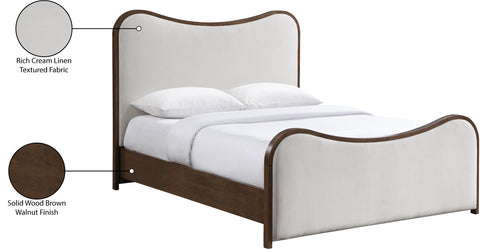 Jolie Beige Linen Textured Fabric Upholstered Queen Bed, 1 Piece