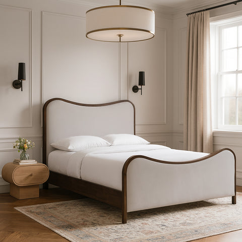 Jolie Beige Linen Textured Fabric Upholstered Queen Bed, 1 Piece