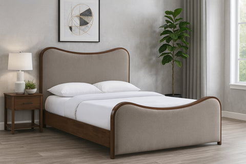 Jolie Brown Linen Textured Fabric Upholstered Full Bed, 1 Piece