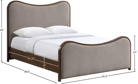 Jolie Brown Linen Textured Fabric Upholstered King Bed, 1 Piece