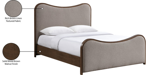 Jolie Brown Linen Textured Fabric Upholstered King Bed, 1 Piece