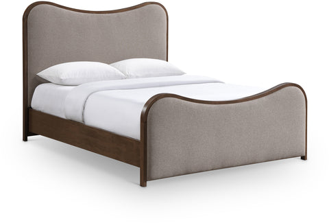 Jolie Brown Linen Textured Fabric Upholstered King Bed, 1 Piece