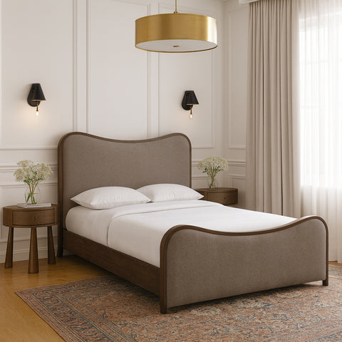 Jolie Brown Linen Textured Fabric Upholstered King Bed, 1 Piece