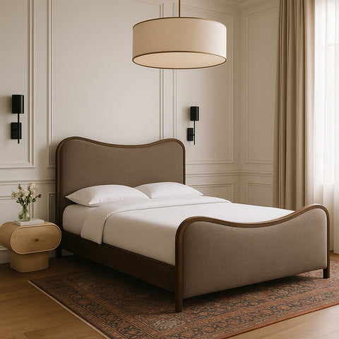 Jolie Brown Linen Textured Fabric Upholstered Queen Bed, 1 Piece
