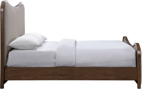 Jolie Brown Linen Textured Fabric Upholstered Queen Bed, 1 Piece