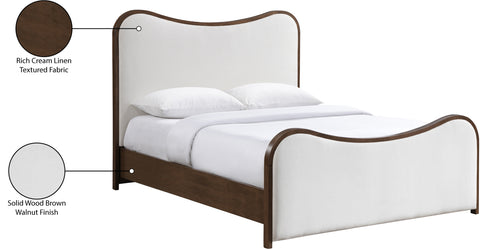 Jolie Cream Linen Textured Fabric Upholstered Full Bed, 1 Piece (Style 2)