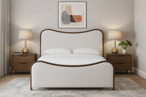 Jolie Cream Linen Textured Fabric Upholstered Full Bed, 1 Piece (Style 2)