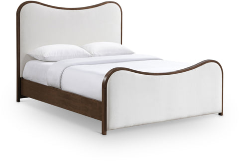 Jolie Cream Linen Textured Fabric Upholstered King Bed, 1 Piece (Style 2)