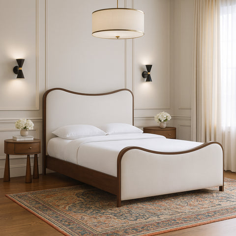 Jolie Cream Linen Textured Fabric Upholstered King Bed, 1 Piece (Style 2)
