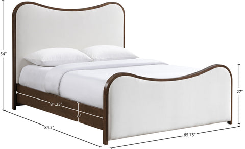 Jolie Cream Linen Textured Fabric Upholstered Queen Bed, 1 Piece (Style 2)