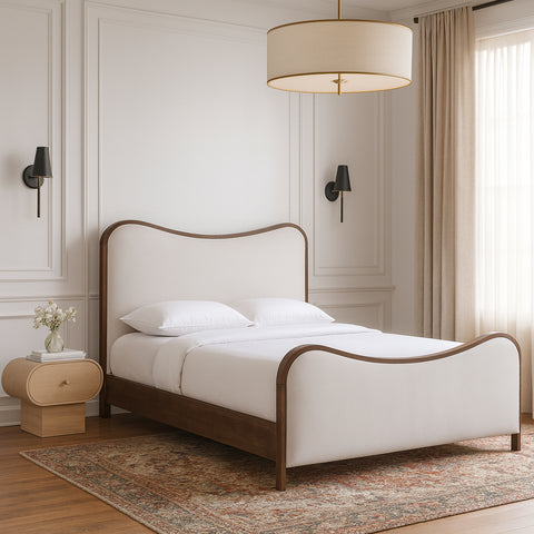 Jolie Cream Linen Textured Fabric Upholstered Queen Bed, 1 Piece (Style 2)
