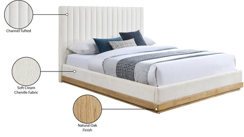 Alden Cream Chenille Fabric Upholstered Full Bed, 1 Piece