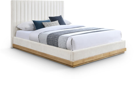 Alden Cream Chenille Fabric Upholstered Full Bed, 1 Piece