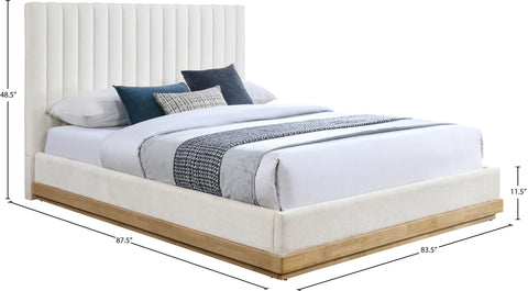 Alden Cream Chenille Fabric Upholstered King Bed, 1 Piece