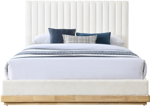 Alden Cream Chenille Fabric Upholstered King Bed, 1 Piece