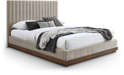 Alden Beige Chenille Fabric Upholstered Full Bed, 1 Piece