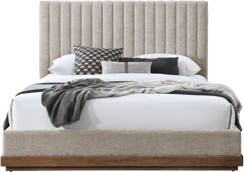 Alden Beige Chenille Fabric Upholstered King Bed, 1 Piece