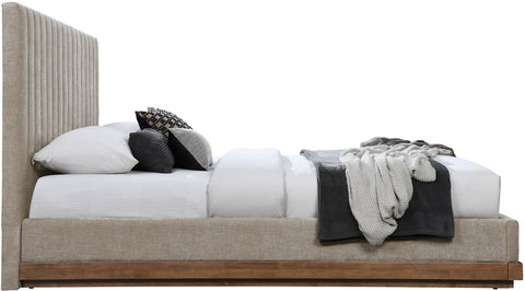 Alden Beige Chenille Fabric Upholstered King Bed, 1 Piece