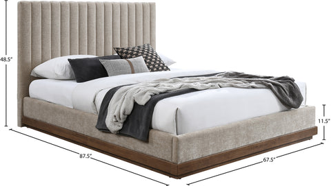 Alden Beige Chenille Fabric Upholstered Queen Bed, 1 Piece