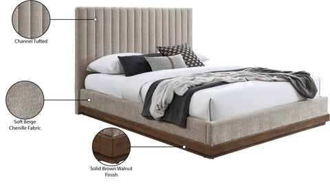 Alden Beige Chenille Fabric Upholstered Queen Bed, 1 Piece